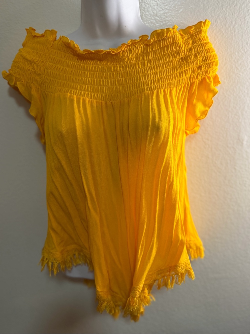 Express Bright Yellow Smocked Off-Shoulder Camisole